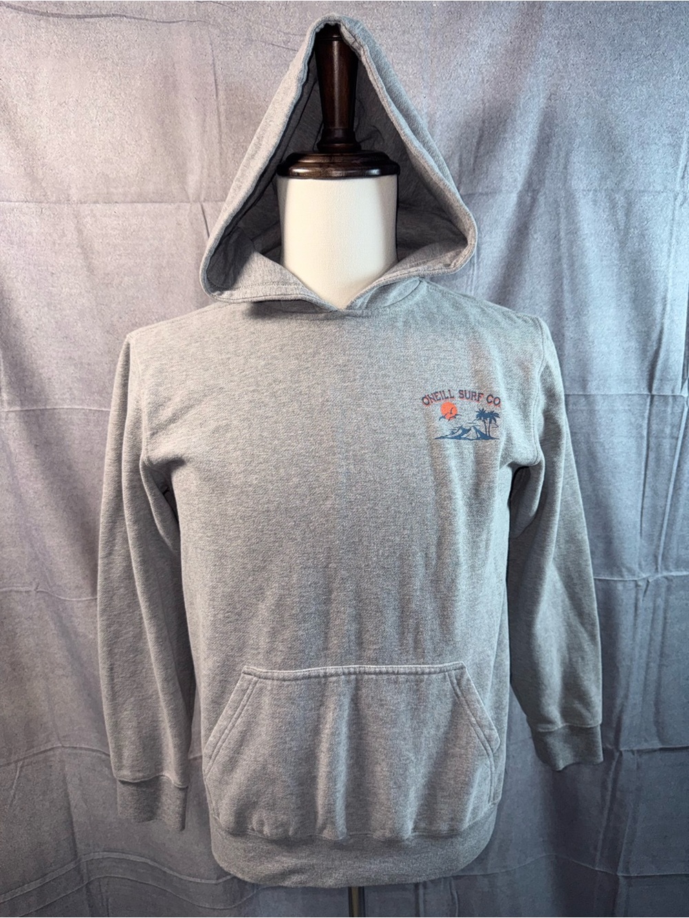 1420-O'Neill Men's Light Grey Hooded Pullover with Surf Logo